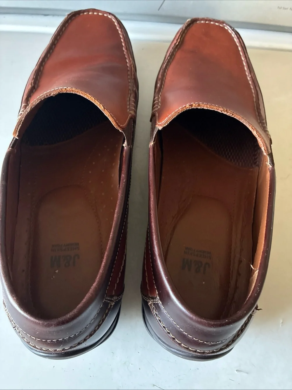 Johnston & Murphy Shearling Sheepskin Men’s Brown Leather Loafer Slip On Sz 13M